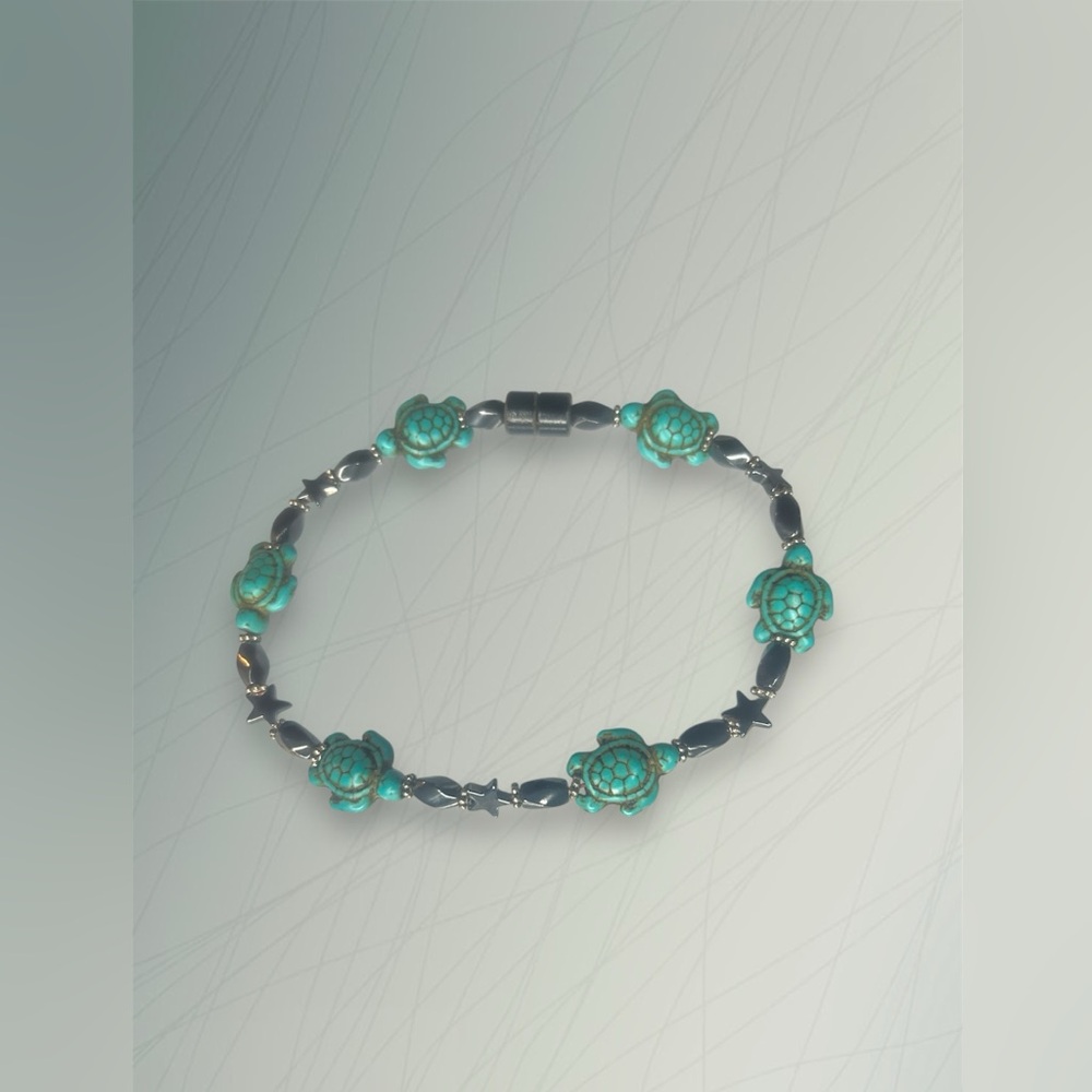 🐢Healing Hematite Sea Turtle & Stars Magnetic Anklet